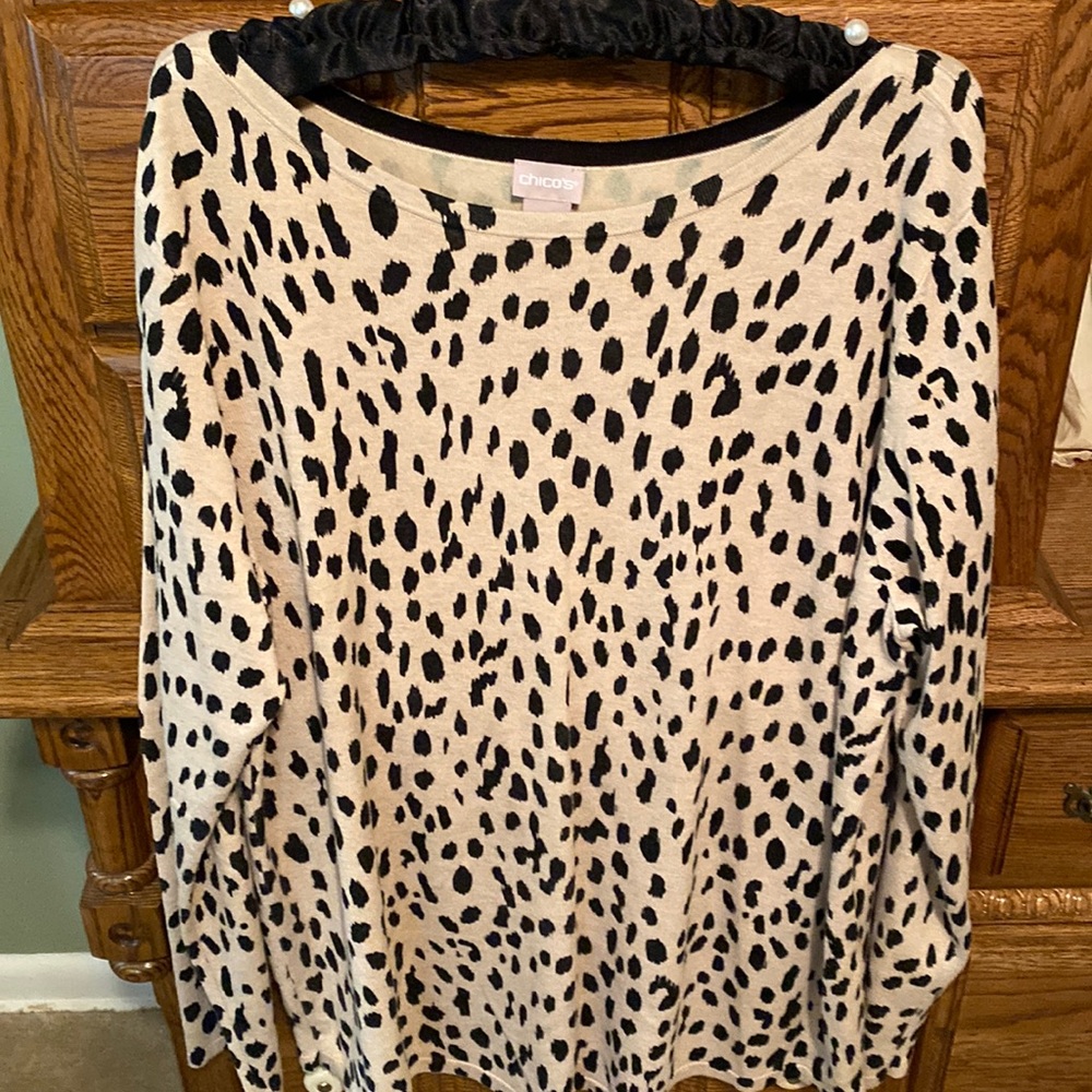 Chico’s Animal Print Tunic Lightweight Sweater SZ 3 XL